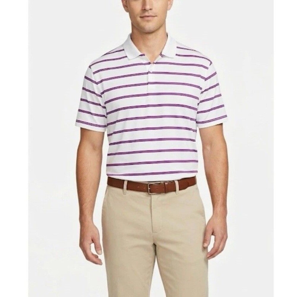Nike Golf Men’s Light Blue Multi-Stripe Dri-Fit Performance SS Polo Shirt Sz XL